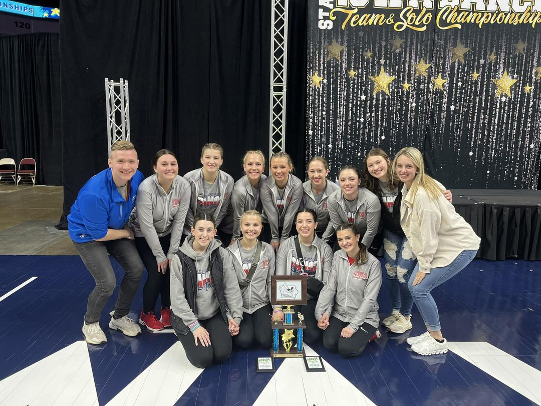 Dazzlers dance team and coaches at Iowa State Dance & Drill Team Association's 2023 competition.