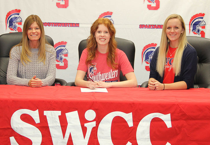 Pictured in photo (L to R):  Carol Laughery, Cameron’s mother; Cameron Laughery; and Kaeleigh Ballentine, SWCC head dance team coach
