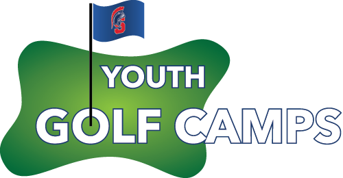 Youth Golf Camp graphic with greens and a golf flag with Spartan logo on it.