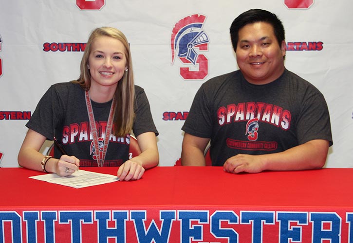 PICTURED: Chelsey Trautloff and Casey Quiggle, Southwestern head volleyball coach.